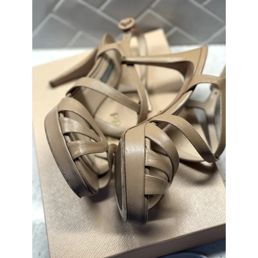 Prada Nude Patent Slingback Platform Heels Size 39 - Picture 10 of 10